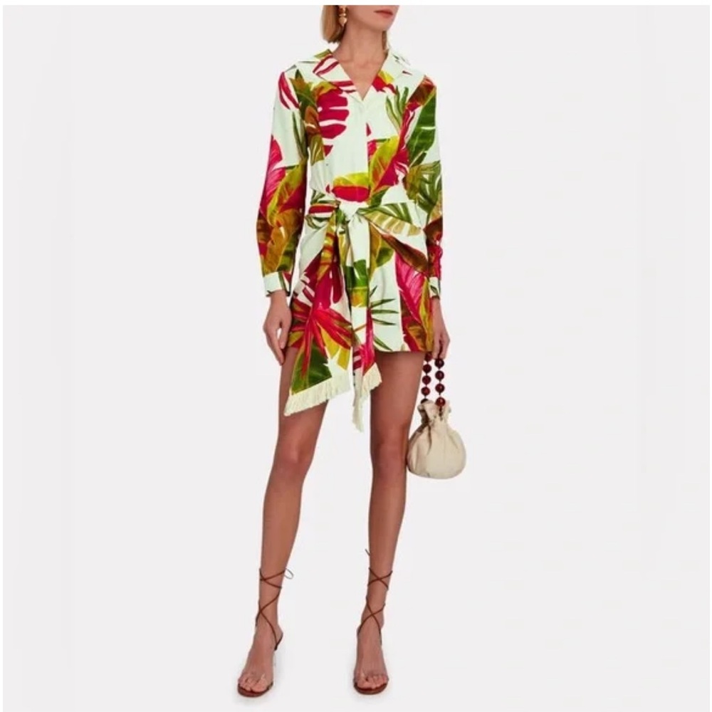 FARM Rio Spring Forest Floral Front Wrap Long Sleeve Shirt Mini Dress NWT Small